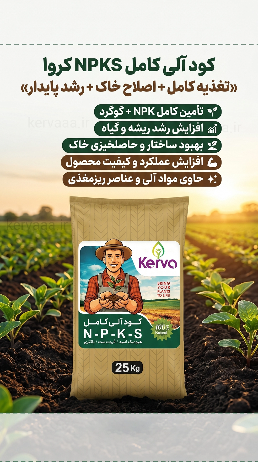 کود آلی کامل NPKS کروا ۲۵ کیلوگرمی